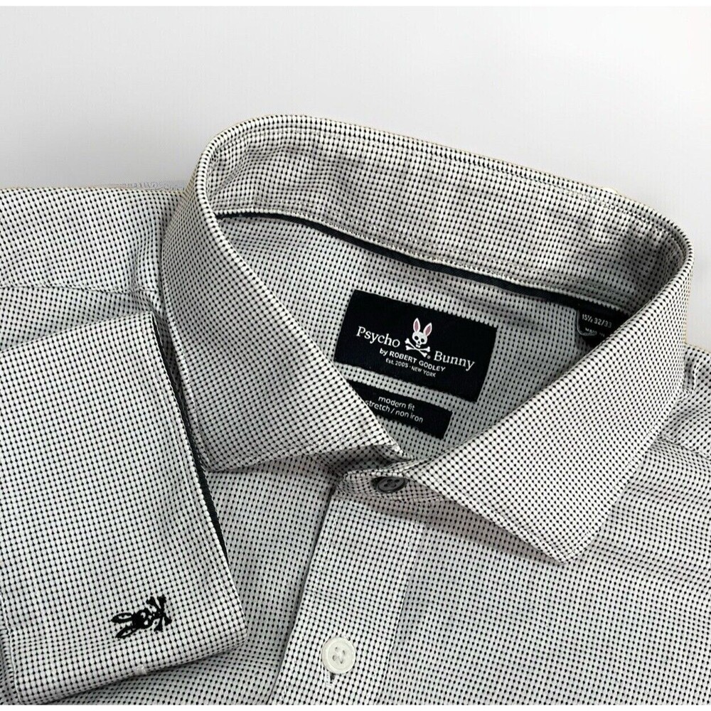 Psycho Bunny Men Button Up Shirt Medium 15.5 32 33 Long Sleeve Stretch Non-Iron